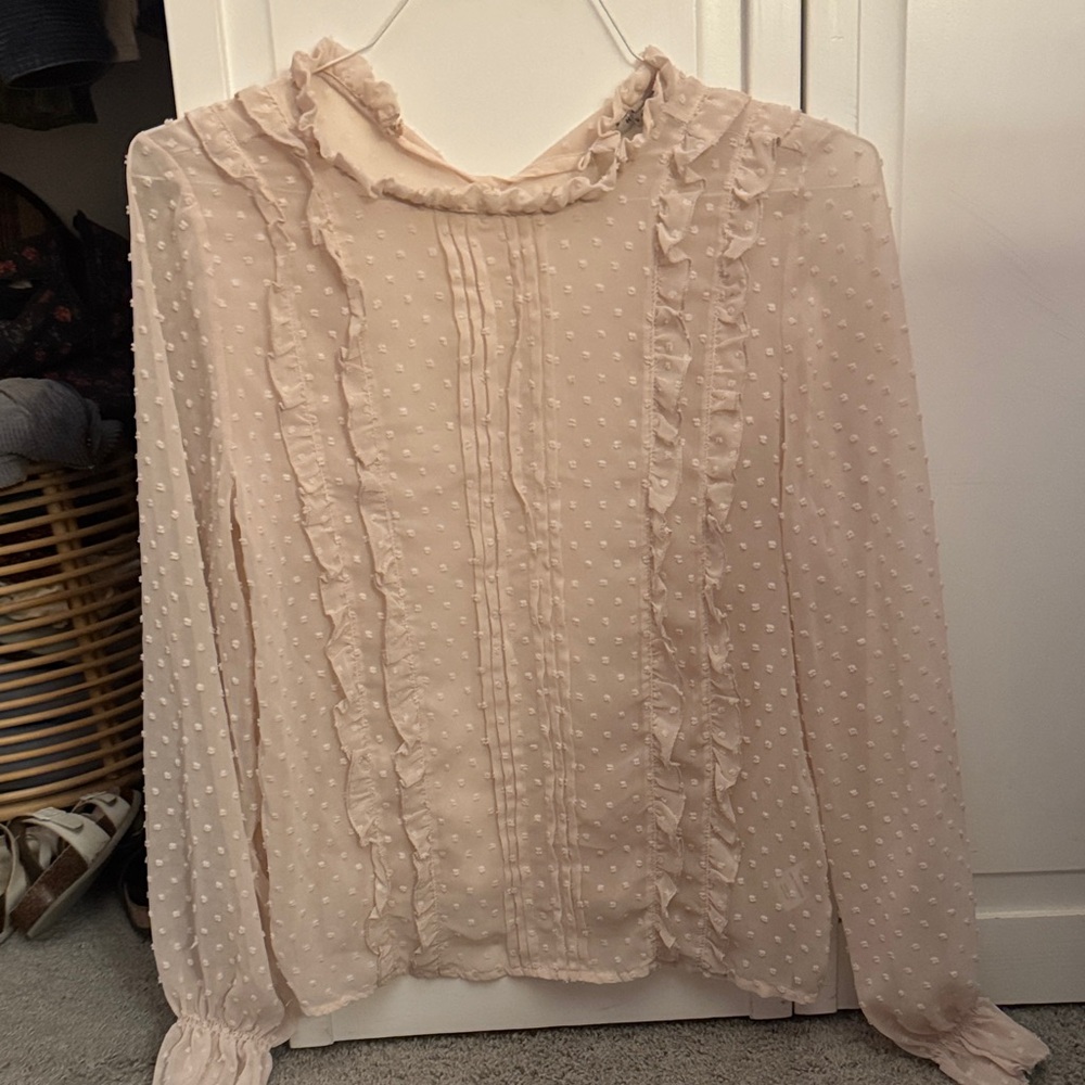 Haute Monde Blush Swiss Dot Ruffle Blouse
